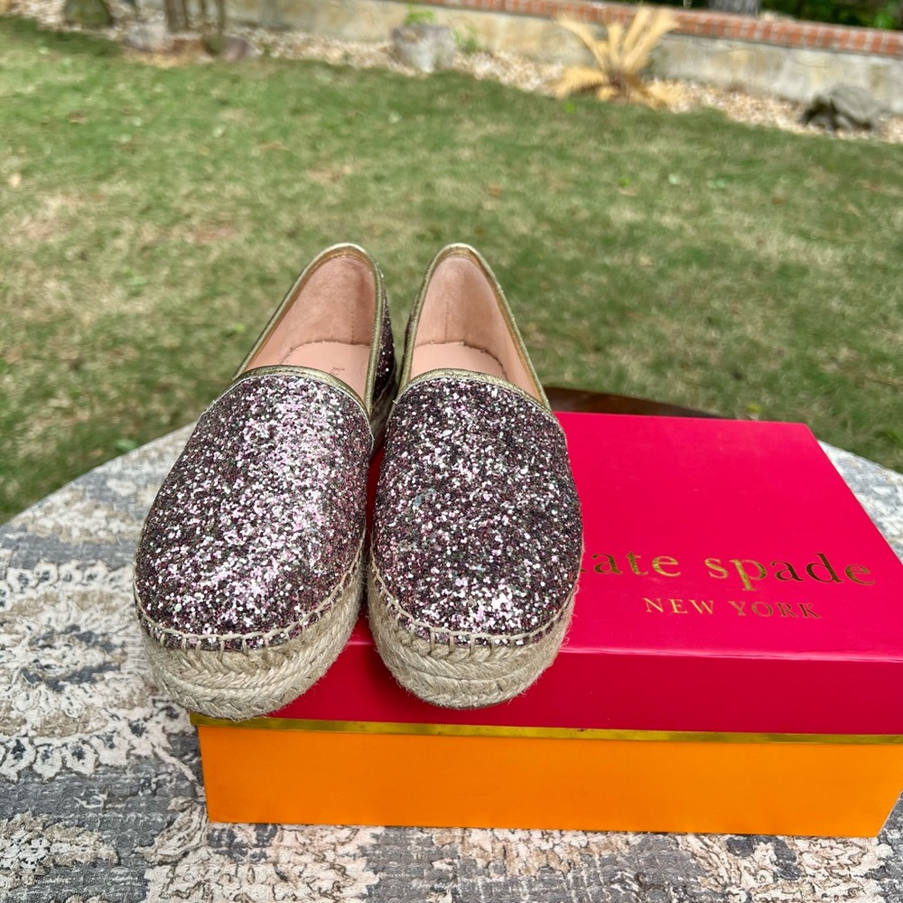 NWB - Kate Spade Rose Gold Glitter Espadrilles - Size 6 - Picture 8 of 14